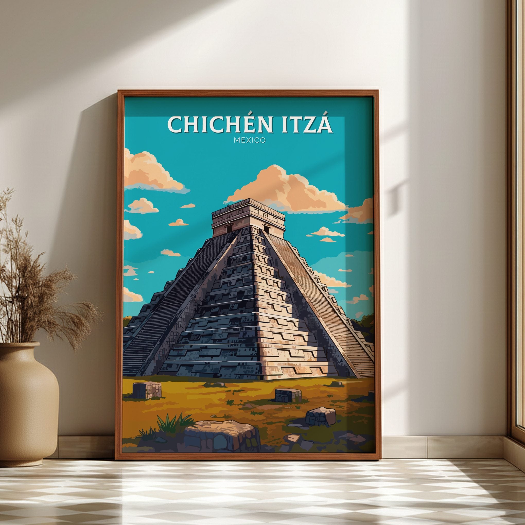 South America CHICHEN ITZA PRINT - MAYAN PYRAMID ART