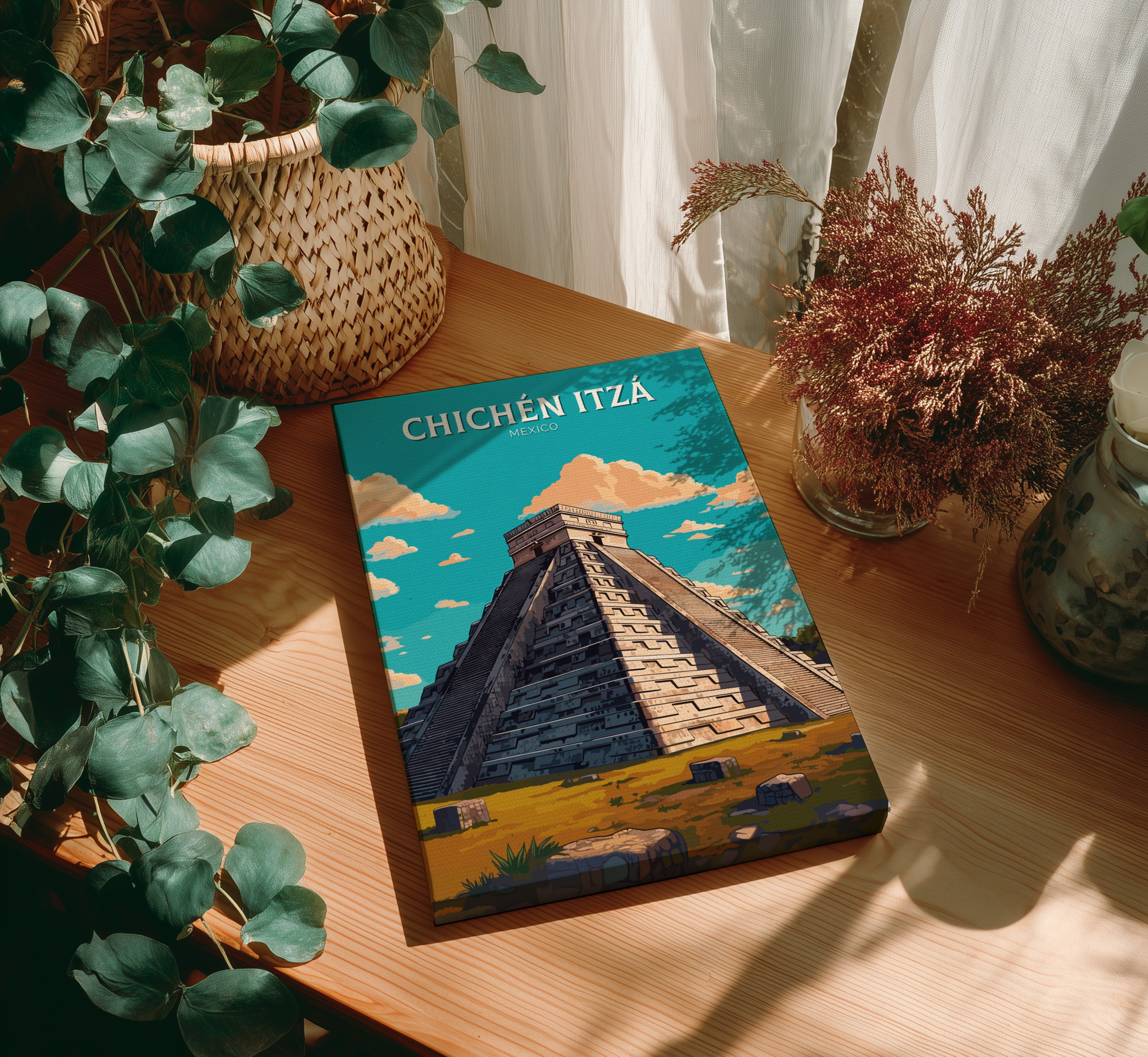 South America CHICHEN ITZA PRINT - MAYAN PYRAMID ART