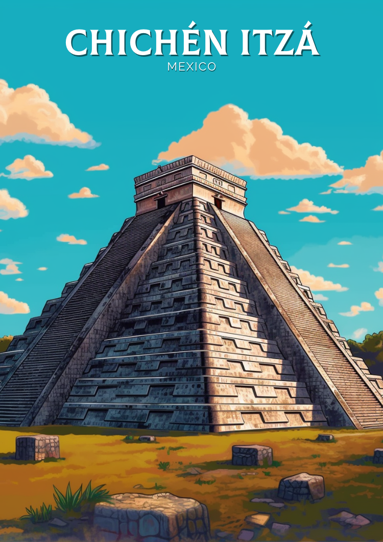 CHICHEN ITZA PRINT - MAYAN PYRAMID ART