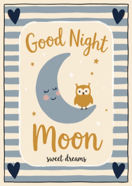 Kids room poster featuring a moon and owl in soft colors, perfect for nursery decor.