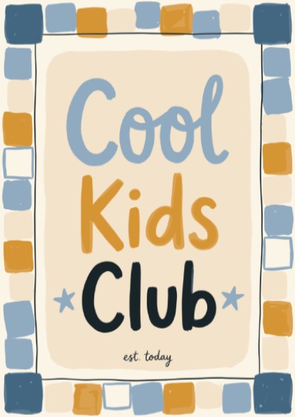 Cool Kids Club poster featuring playful design with soft colors, ideal for kids room decor and nursery