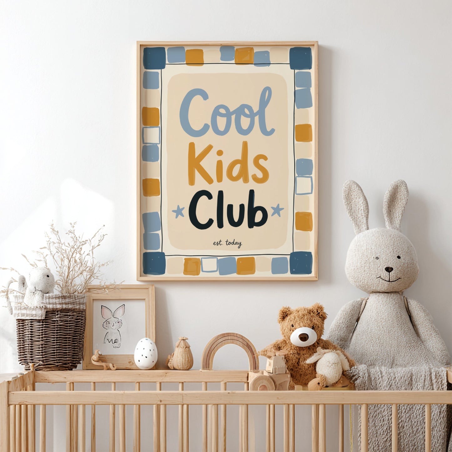 Cool Kids Club poster featuring playful design with soft colors, ideal for kids room decor and nursery
