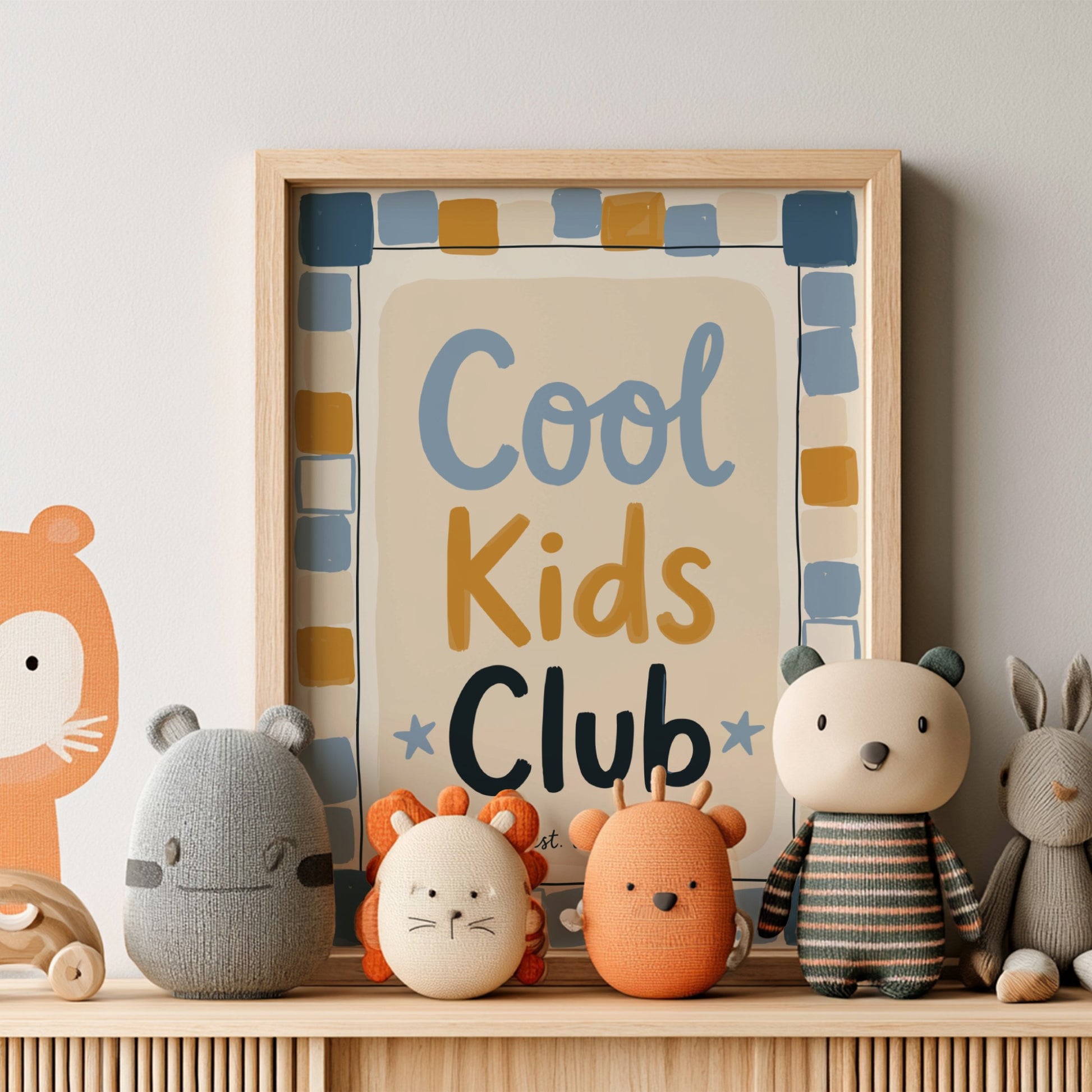 Cool Kids Club poster featuring playful design with soft colors, ideal for kids room decor and nursery