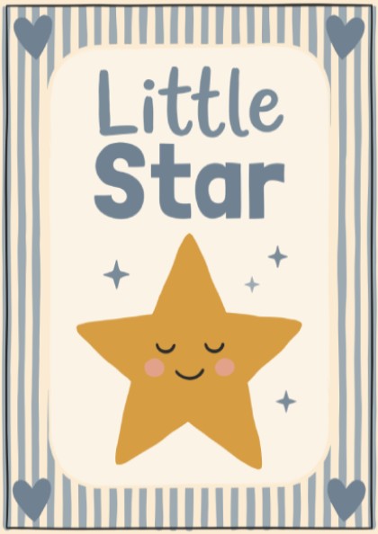 Kids room poster featuring a hand-painted golden star with a smiling face, ideal for nursery decor.