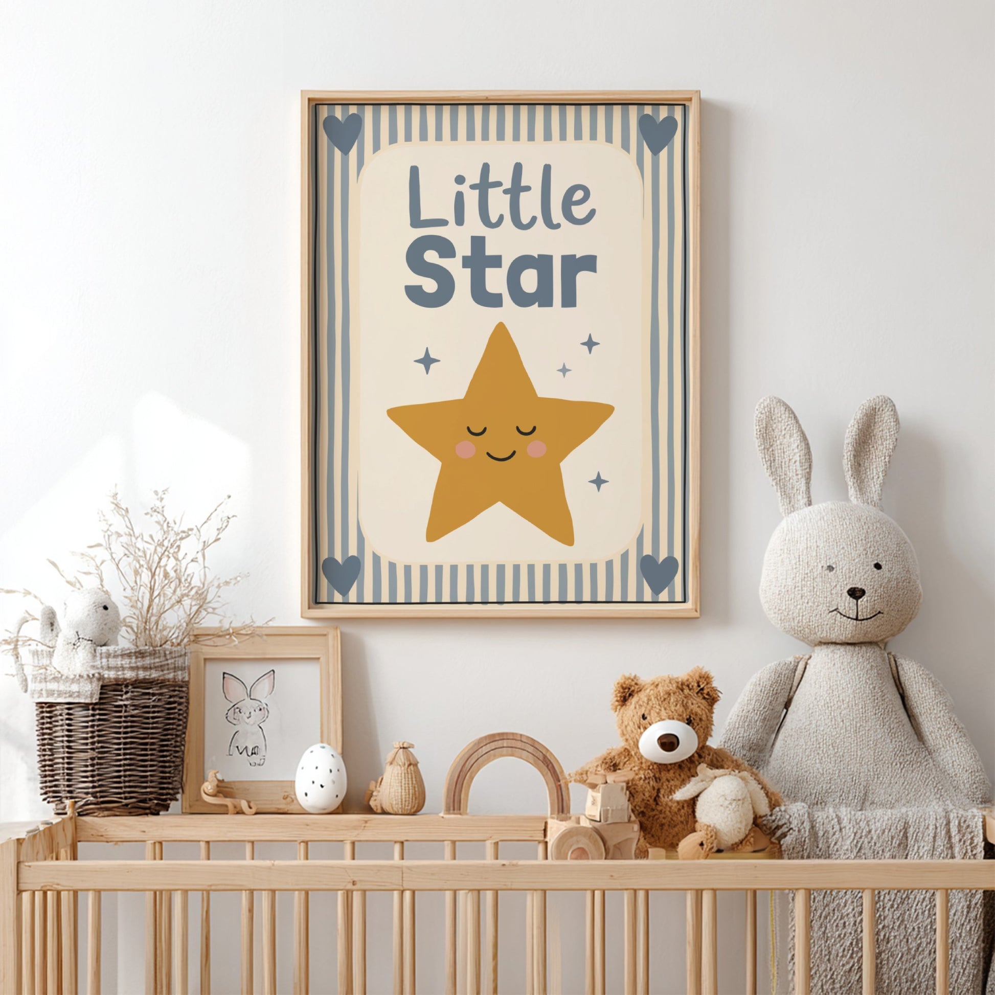 Kids room poster featuring a hand-painted golden star with a smiling face, ideal for nursery decor.