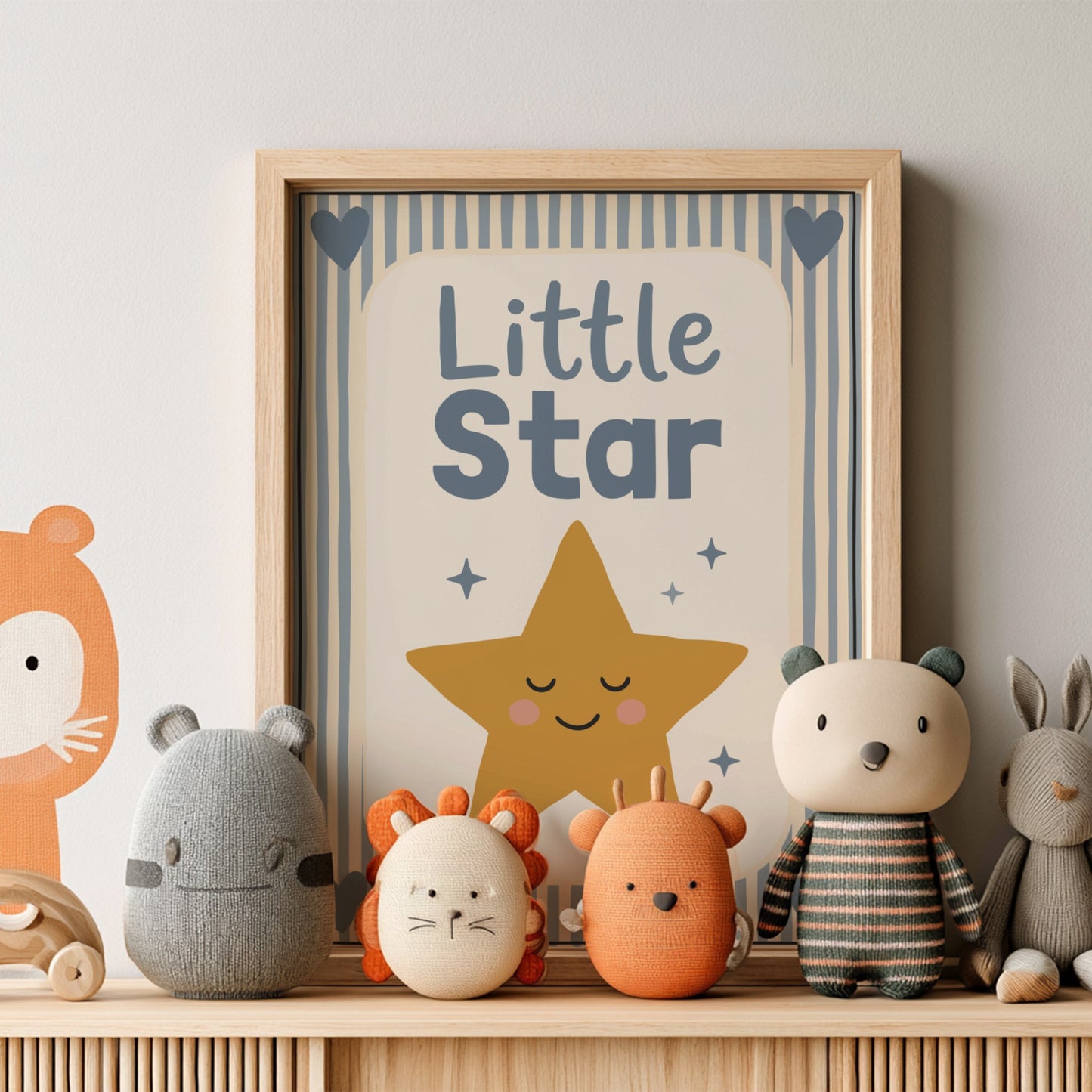 Kids room poster featuring a hand-painted golden star with a smiling face, ideal for nursery decor.