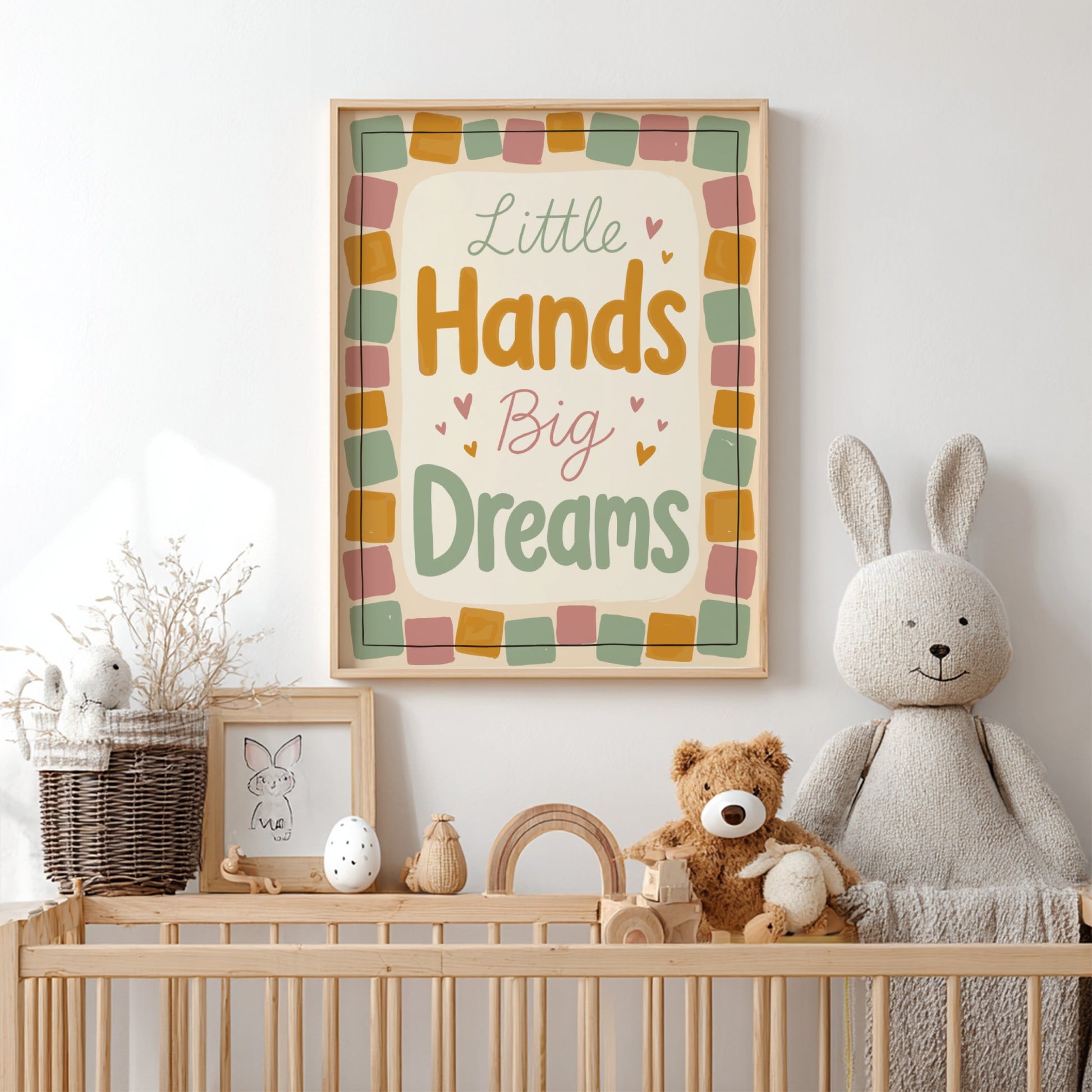 Kids room poster featuring typography design in pastel colors, perfect for nursery decor.