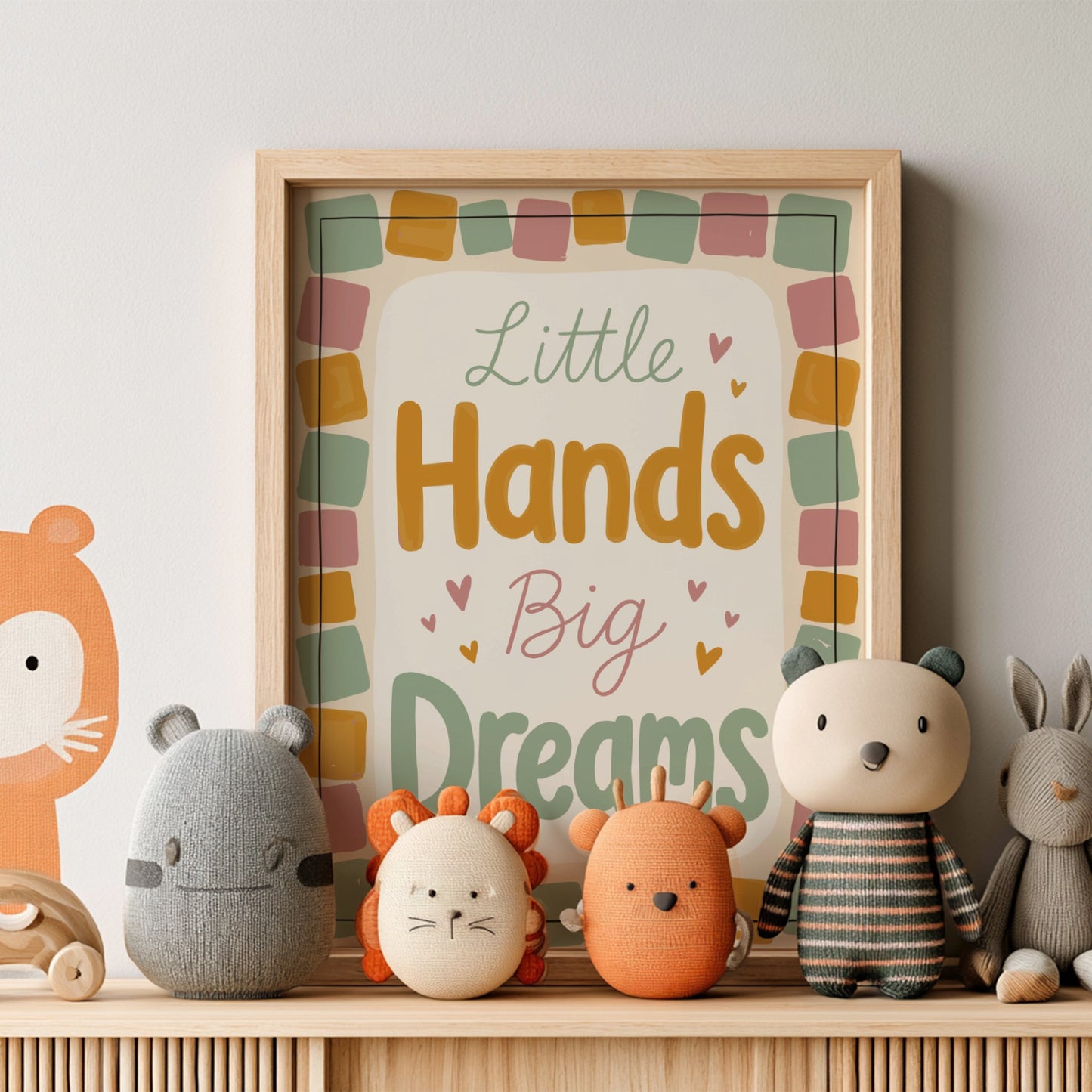 Kids room poster featuring typography design in pastel colors, perfect for nursery decor.