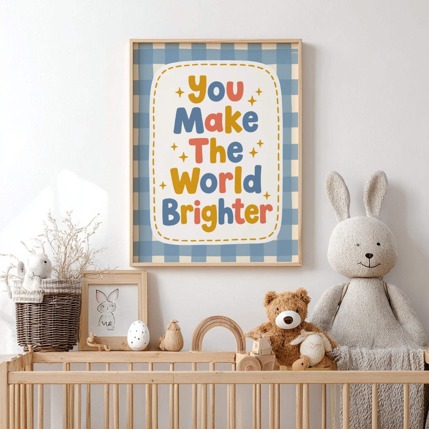 Kids room poster featuring colorful text 'You Make The World Brighter' in playful style