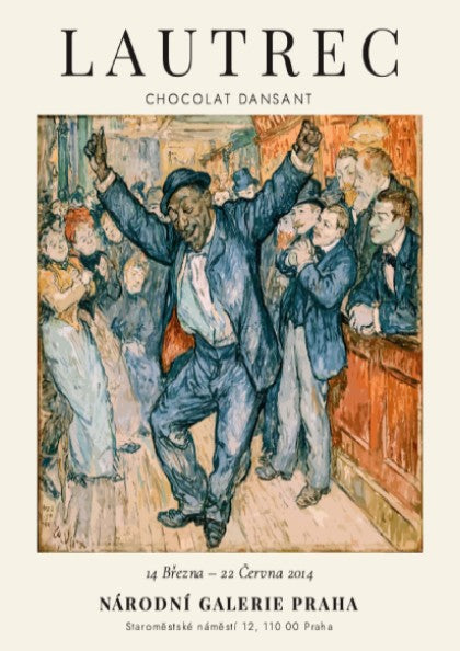 Chocolat Dansant poster featuring Toulouse-Lautrec's vibrant art style with rich colors and lively figures