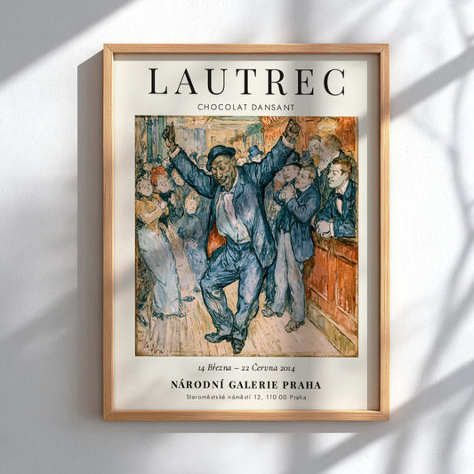 Chocolat Dansant poster featuring Toulouse-Lautrec's vibrant art style with rich colors and lively figures
