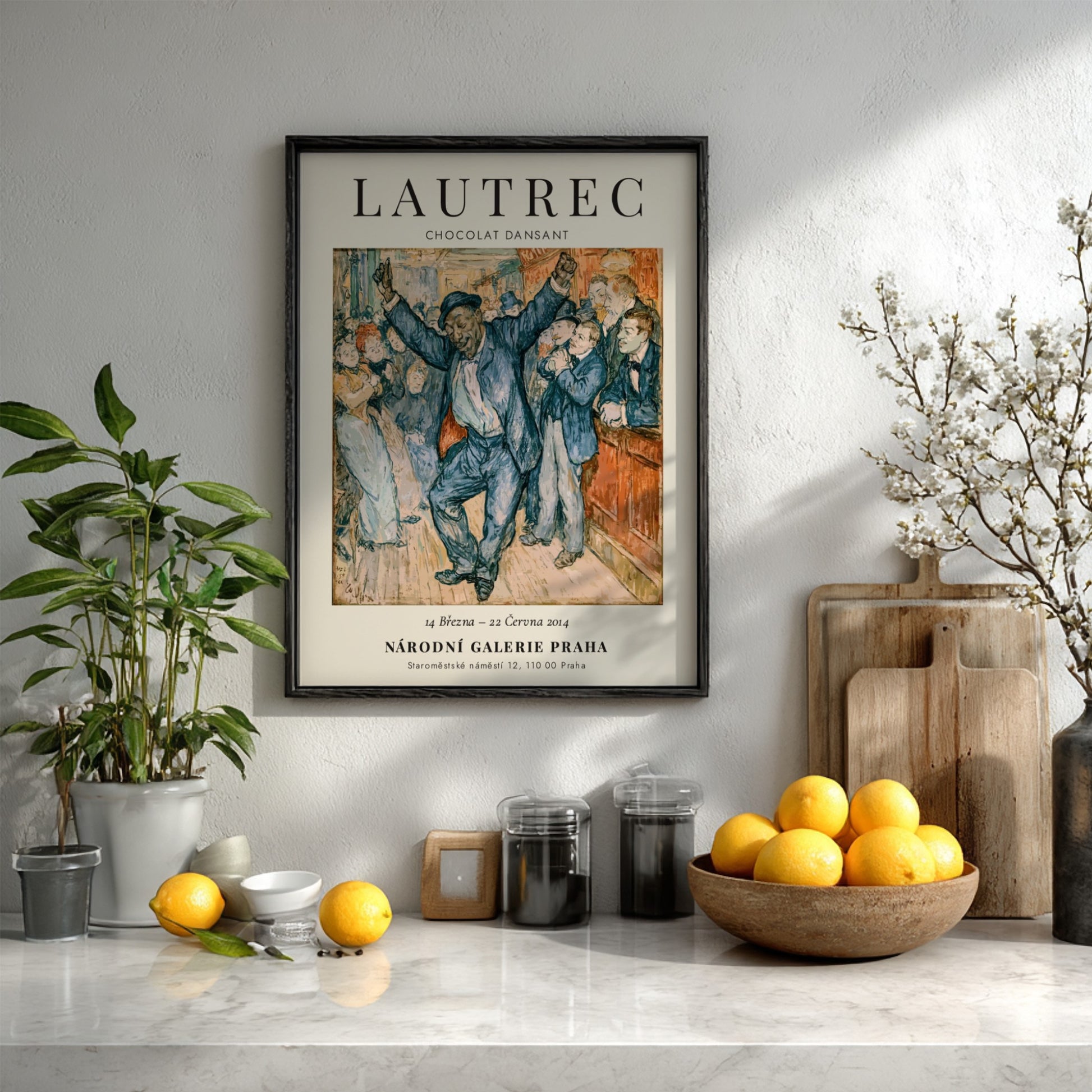 Chocolat Dansant poster featuring Toulouse-Lautrec's vibrant art style with rich colors and lively figures