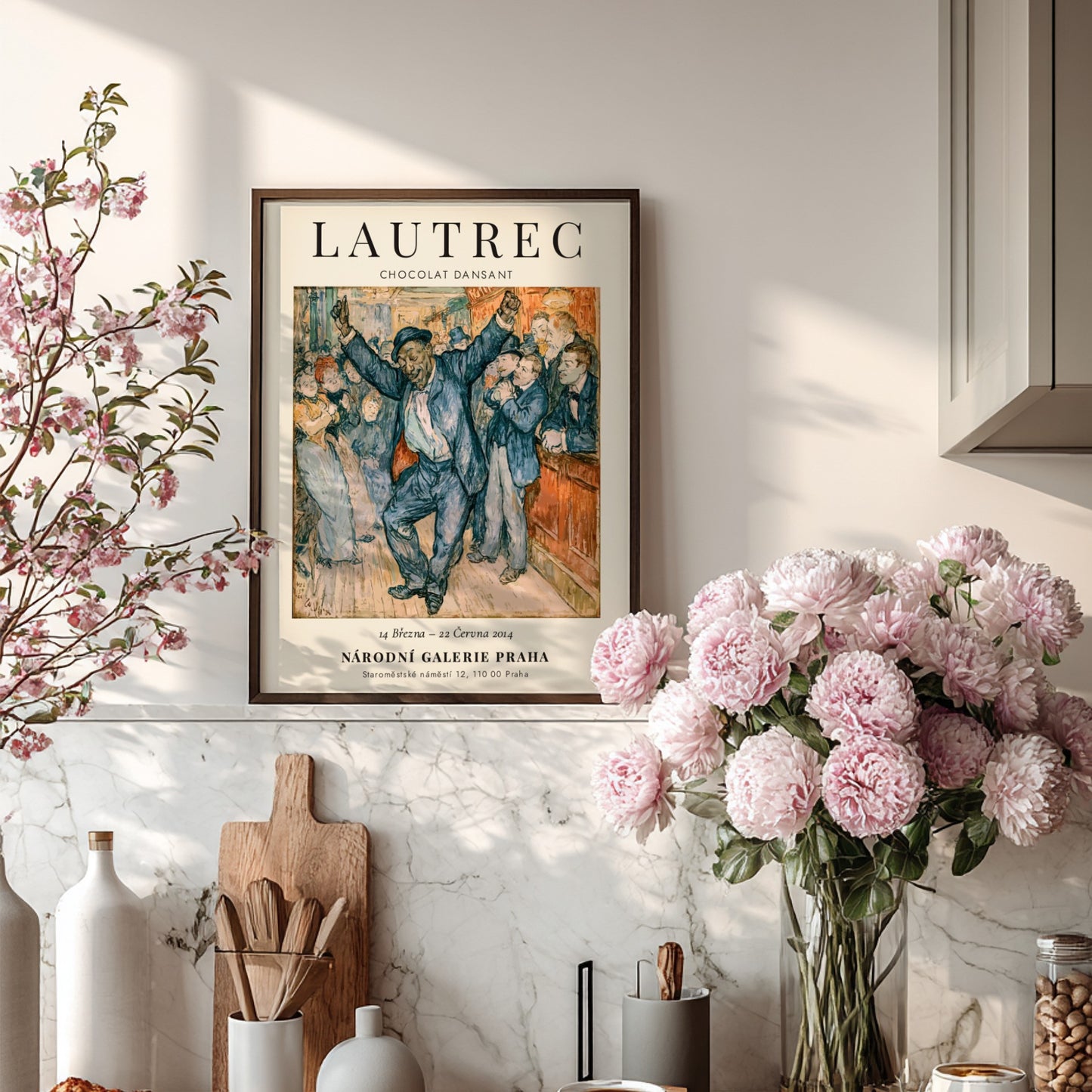 Chocolat Dansant poster featuring Toulouse-Lautrec's vibrant art style with rich colors and lively figures