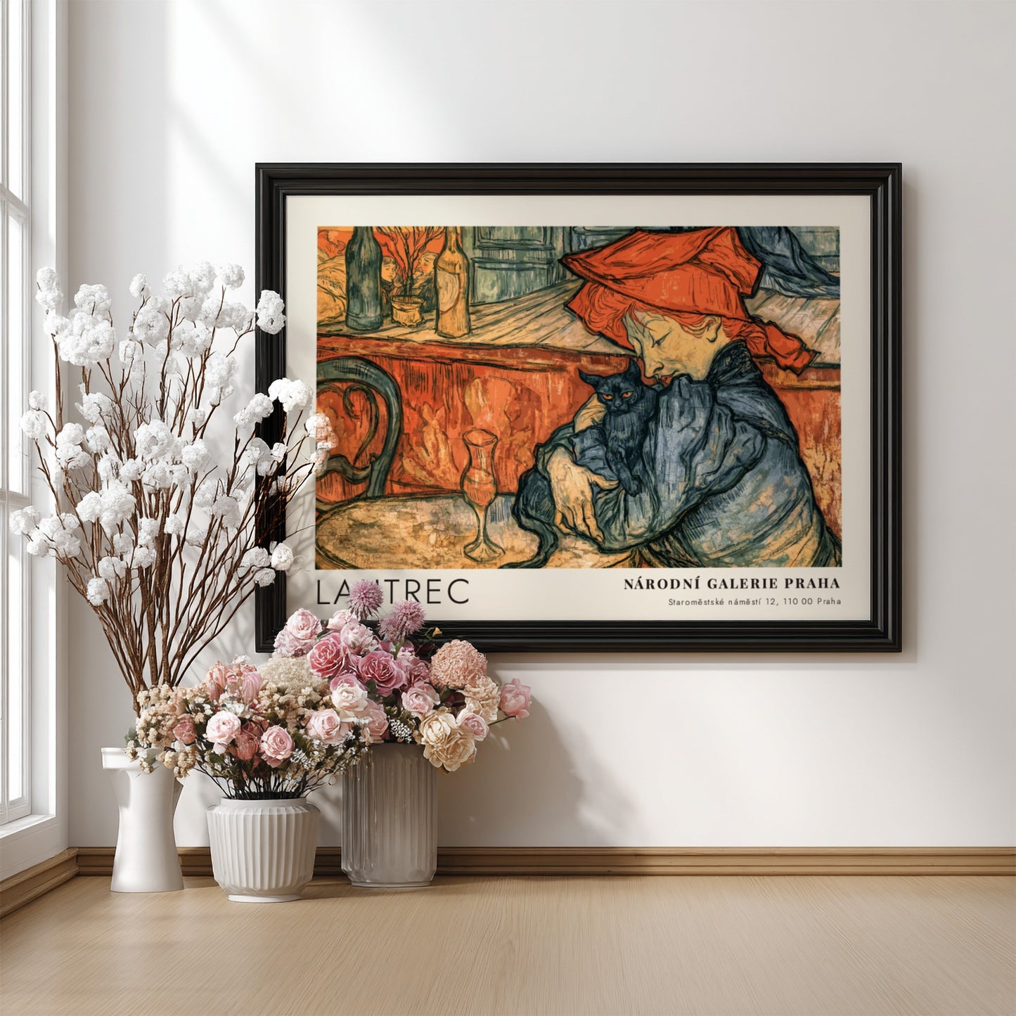 Wall art poster featuring the Toulouse-Lautrec Chocolat Dansant illustration with warm orange tones.