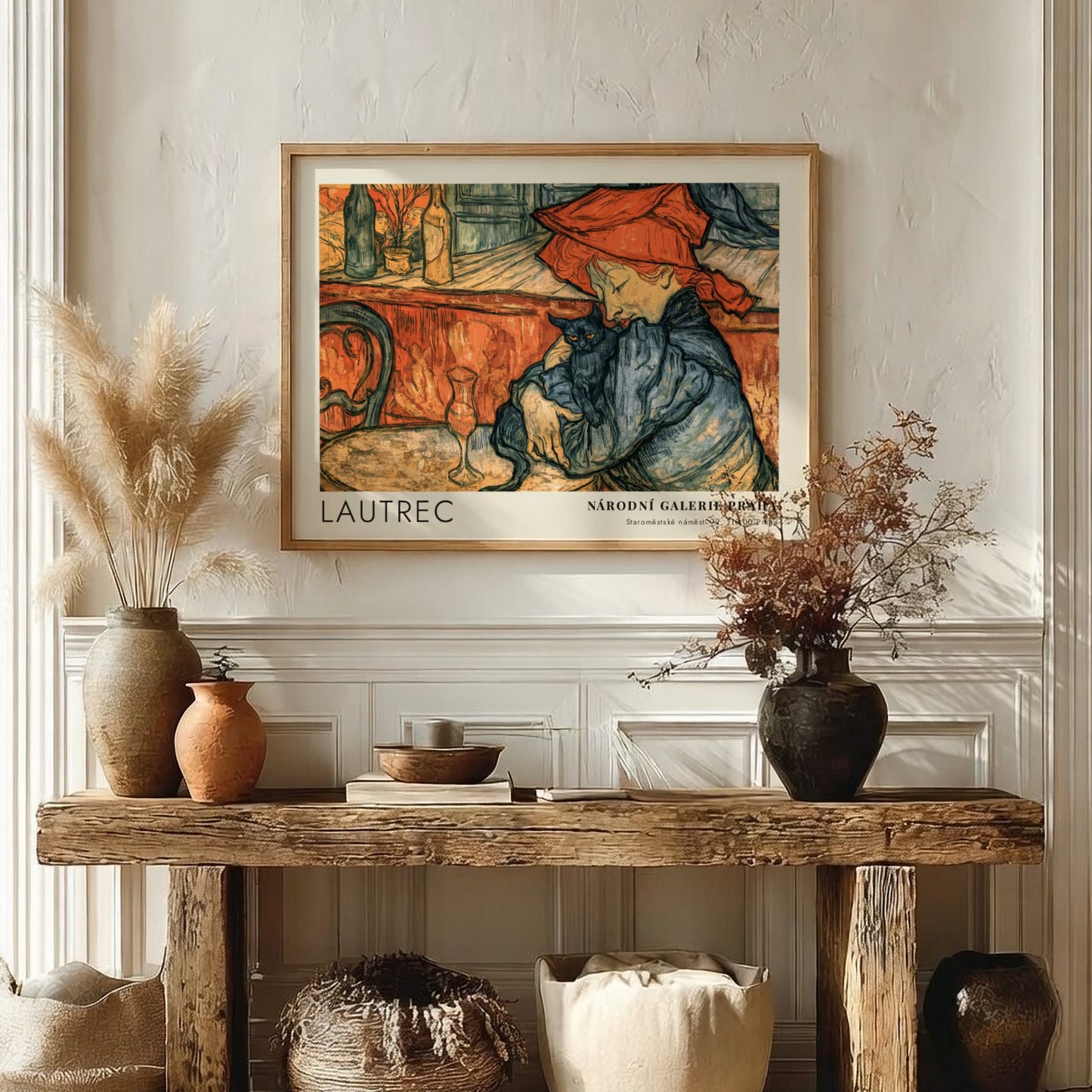 Wall art poster featuring the Toulouse-Lautrec Chocolat Dansant illustration with warm orange tones.