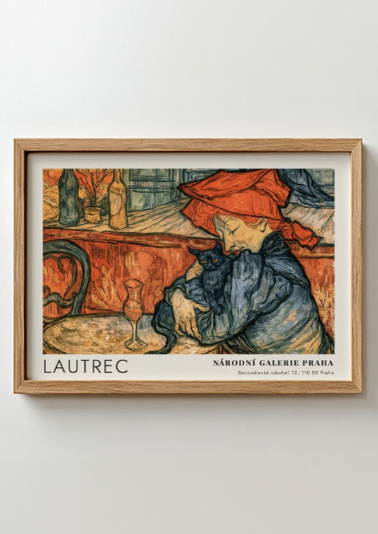 Wall art poster featuring the Toulouse-Lautrec Chocolat Dansant illustration with warm orange tones.