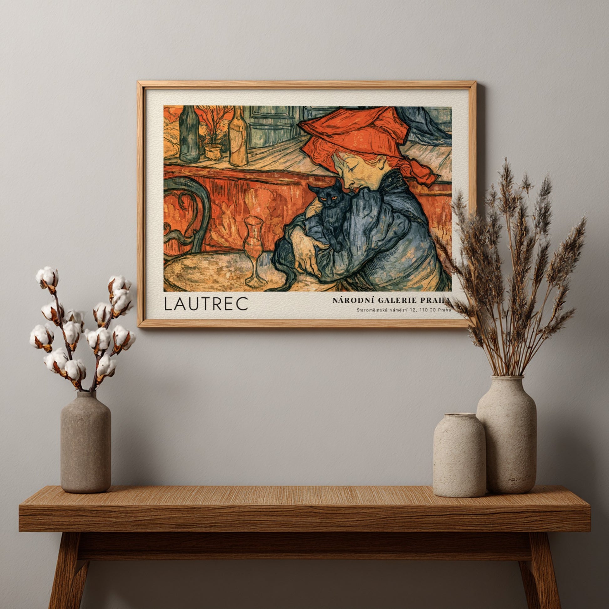 Wall art poster featuring the Toulouse-Lautrec Chocolat Dansant illustration with warm orange tones.