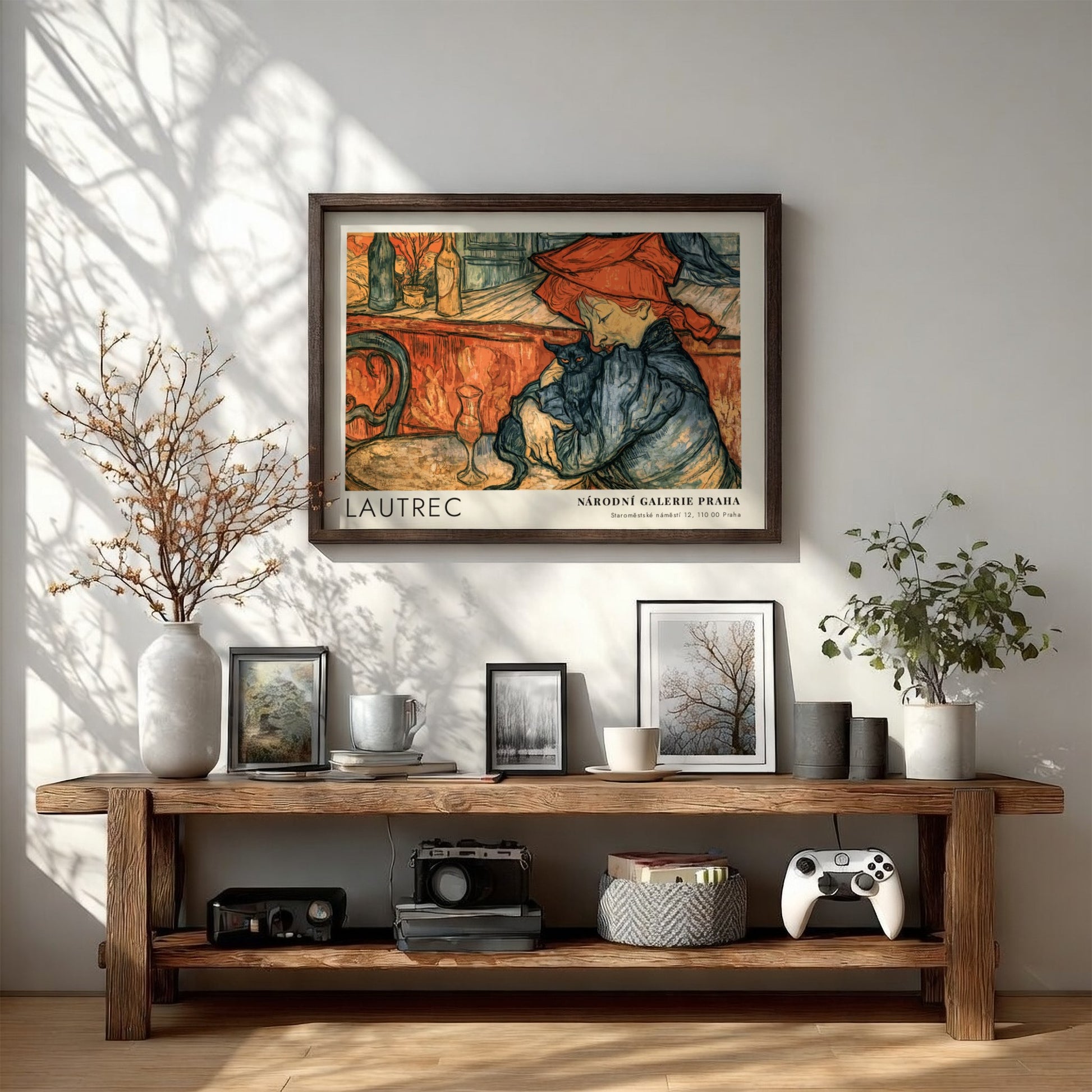 Wall art poster featuring the Toulouse-Lautrec Chocolat Dansant illustration with warm orange tones.