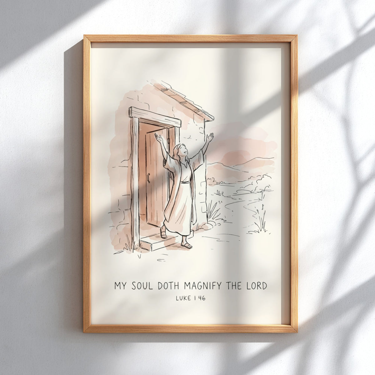 Poster featuring a woman with arms raised in praise near an open doorway