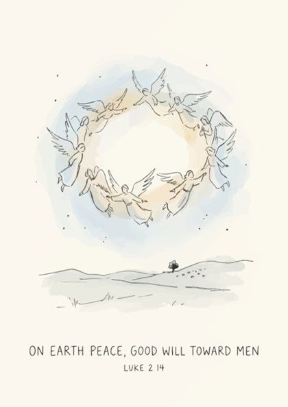 Poster featuring angels in a circle with On Earth Peace Good Will Toward Men