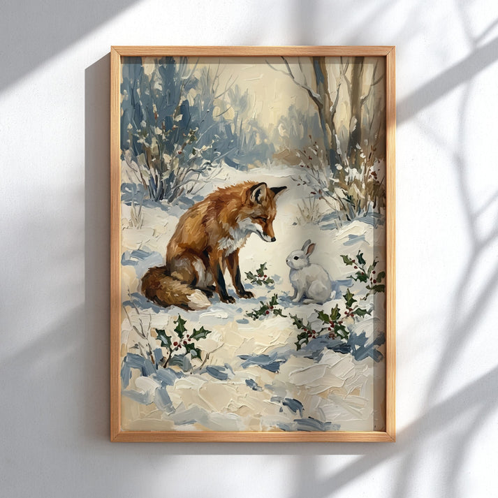 Fox and Rabbit Winter Wildlife Poster – Brighton Posters