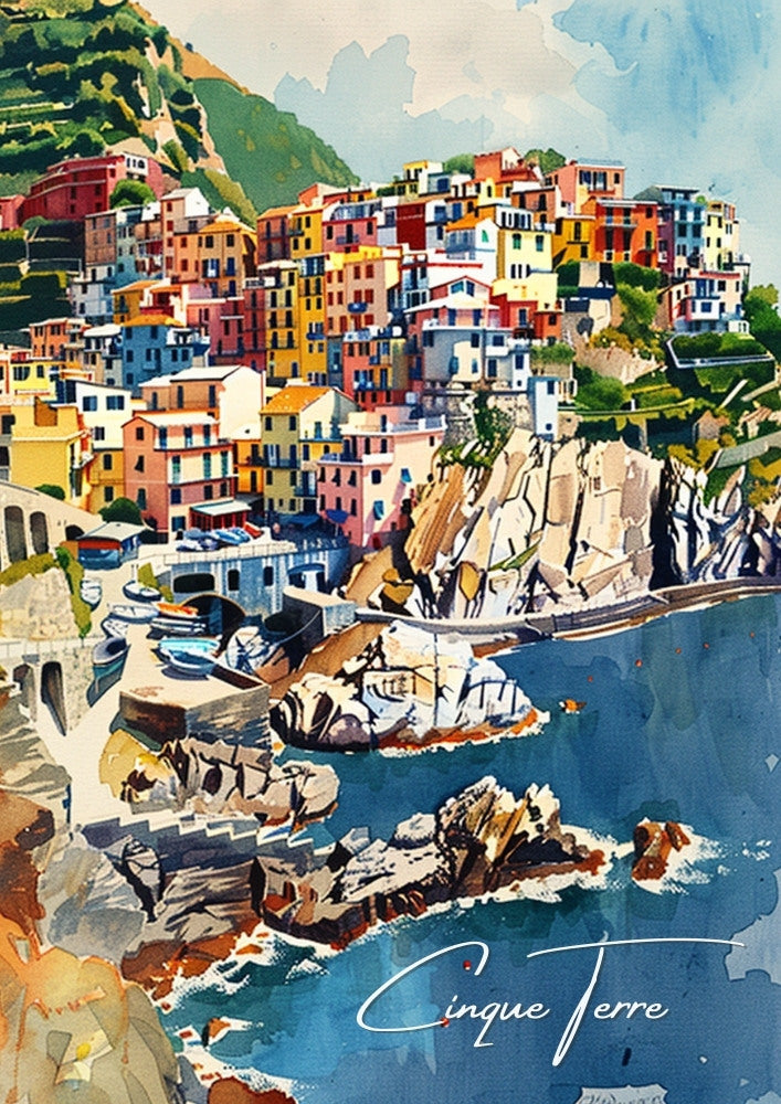 Europe CINQUE TERRE TRAVEL PRINT - ITALIAN COAST ARTWORK