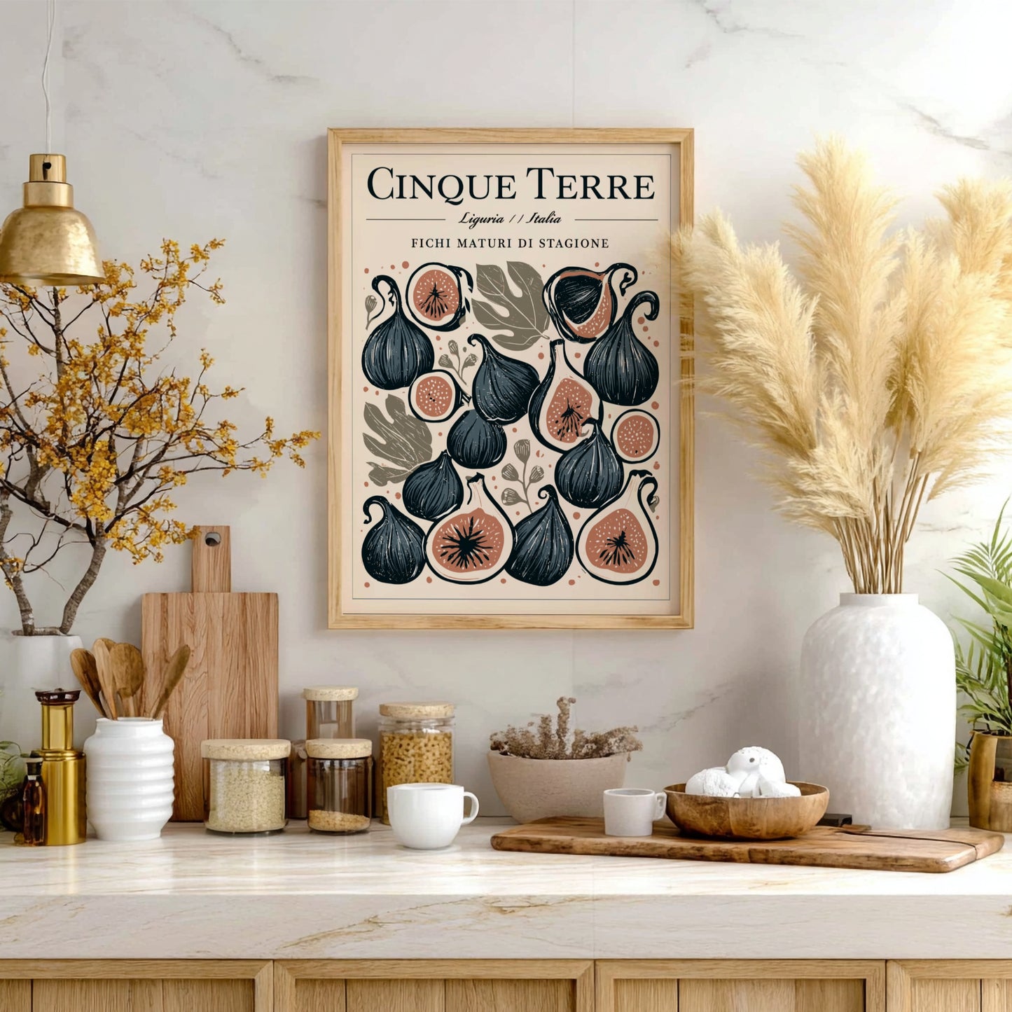 Fig kitchen poster featuring illustrated figs in earthy colors, perfect for Mediterranean decor