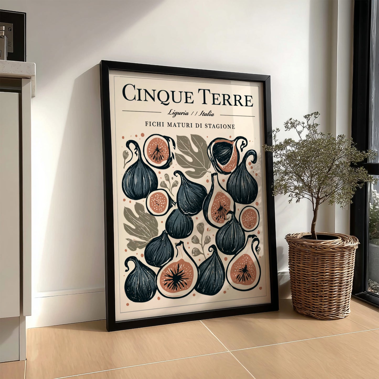 Fig kitchen poster featuring illustrated figs in earthy colors, perfect for Mediterranean decor