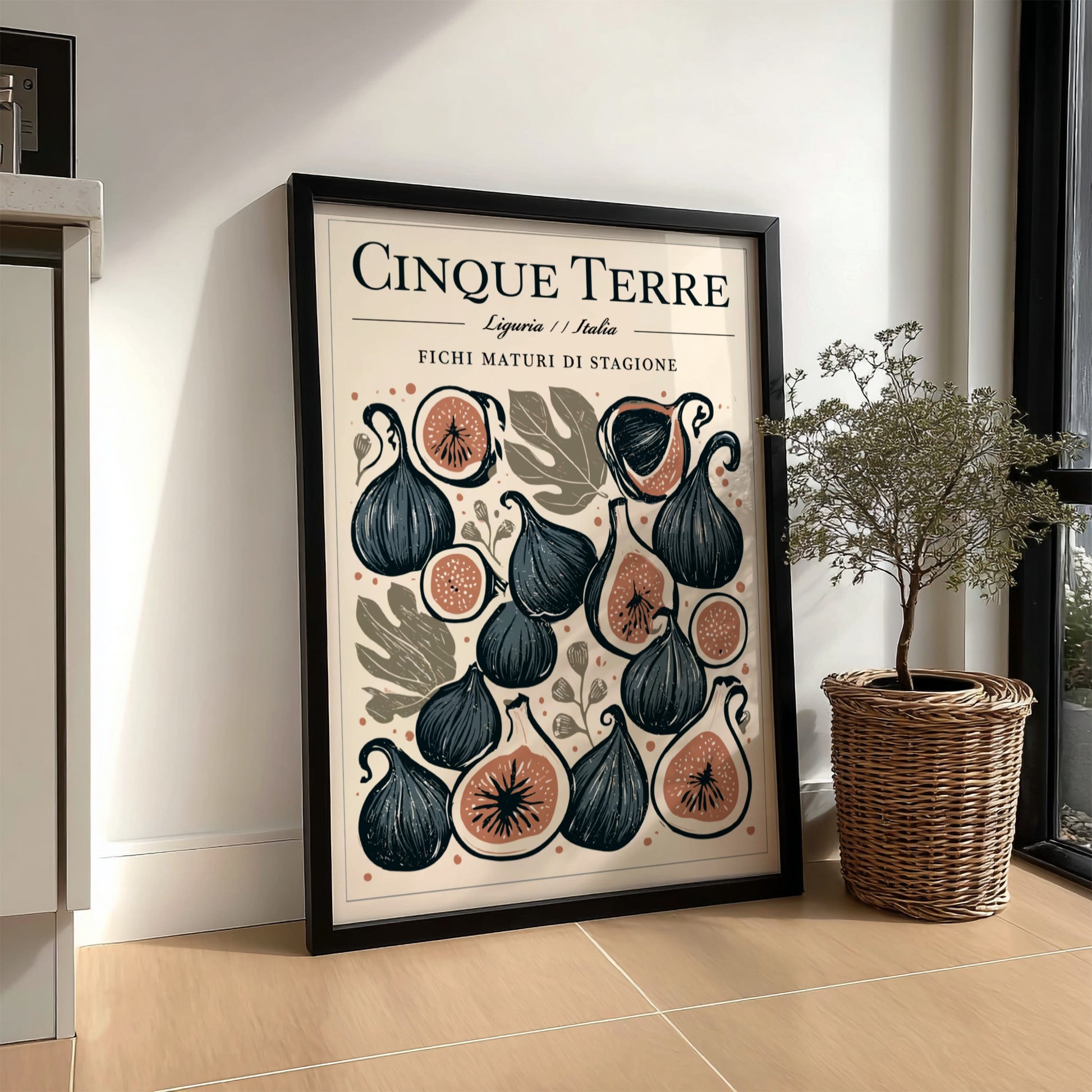 Fig kitchen poster featuring illustrated figs in earthy colors, perfect for Mediterranean decor