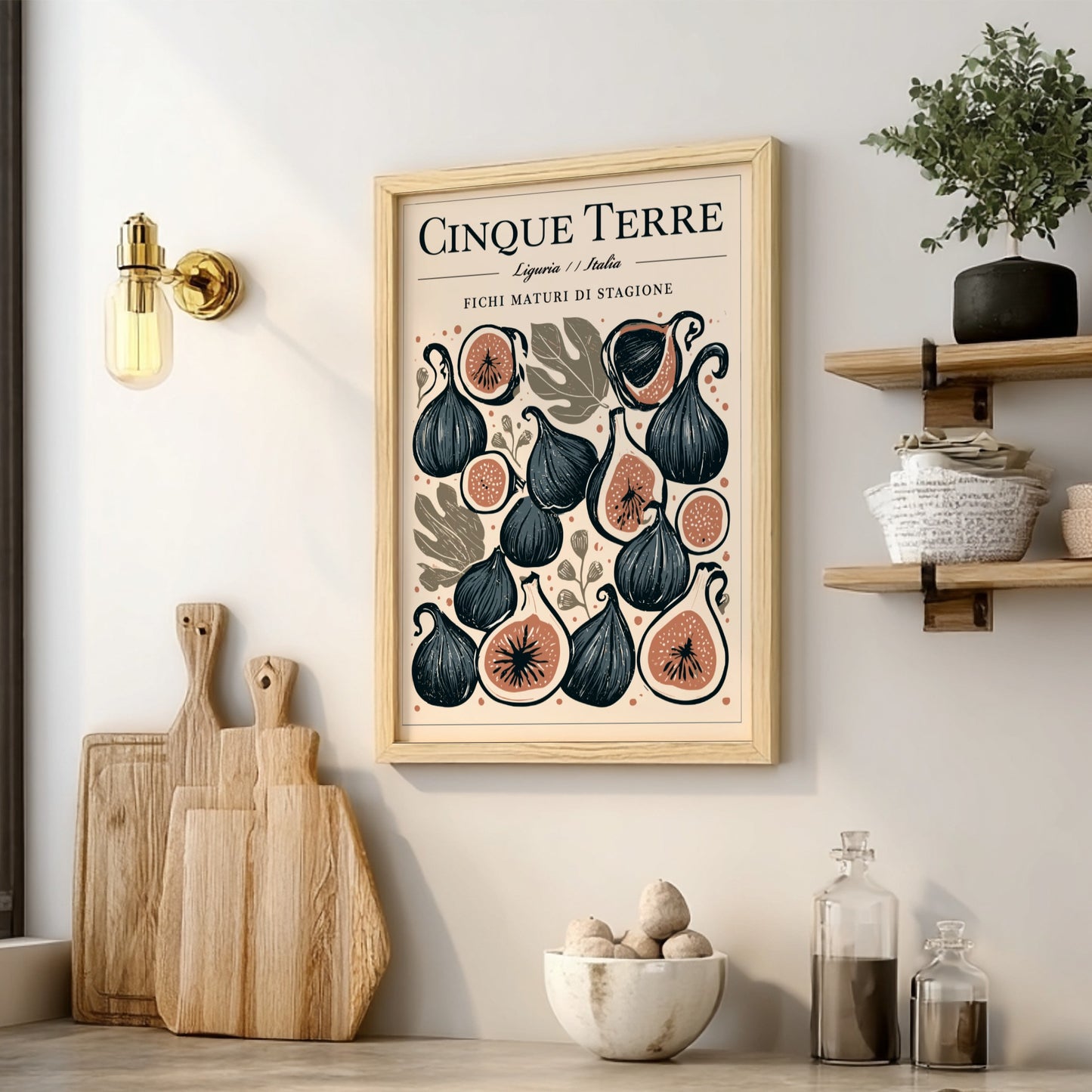 Fig kitchen poster featuring illustrated figs in earthy colors, perfect for Mediterranean decor
