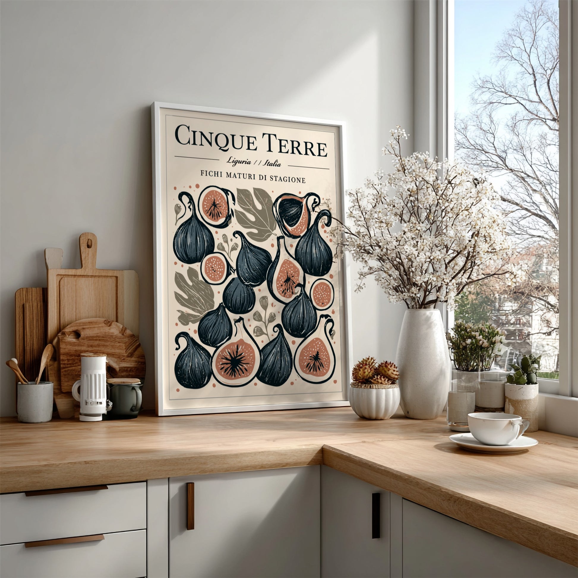 Fig kitchen poster featuring illustrated figs in earthy colors, perfect for Mediterranean decor