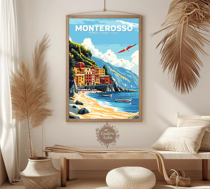 Monterosso Poster, Cinque terre Poster, la spezia Poster, Italian riviera, beach poster, european coast