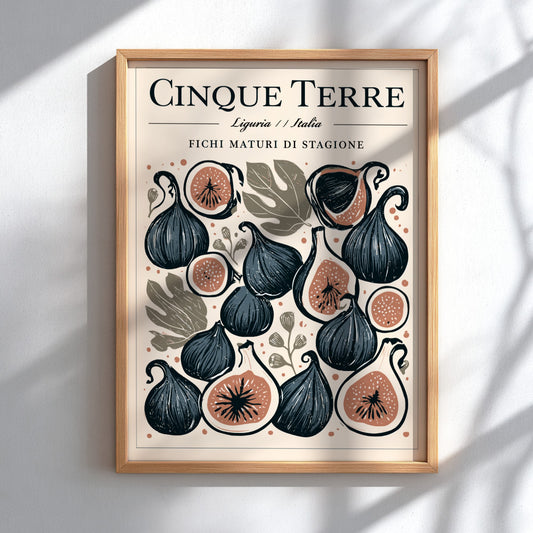 Fig kitchen poster featuring illustrated figs in earthy colors, perfect for Mediterranean decor