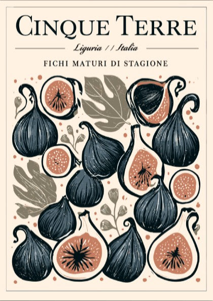 Fig kitchen poster featuring illustrated figs in earthy colors, perfect for Mediterranean decor