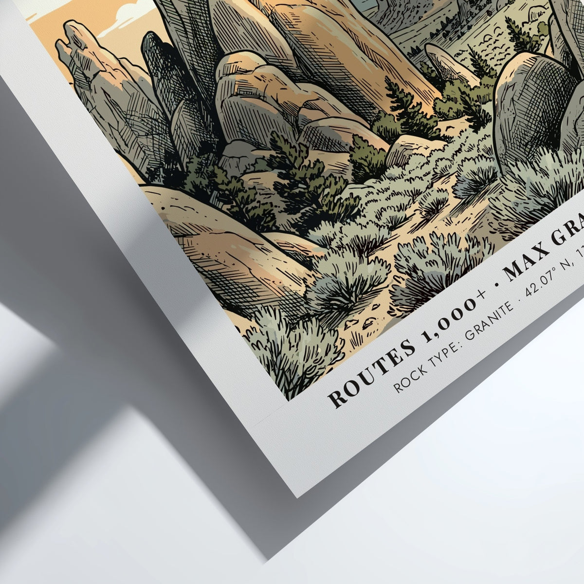 City of Rocks climbing poster featuring a lone climber on granite Idaho spires.