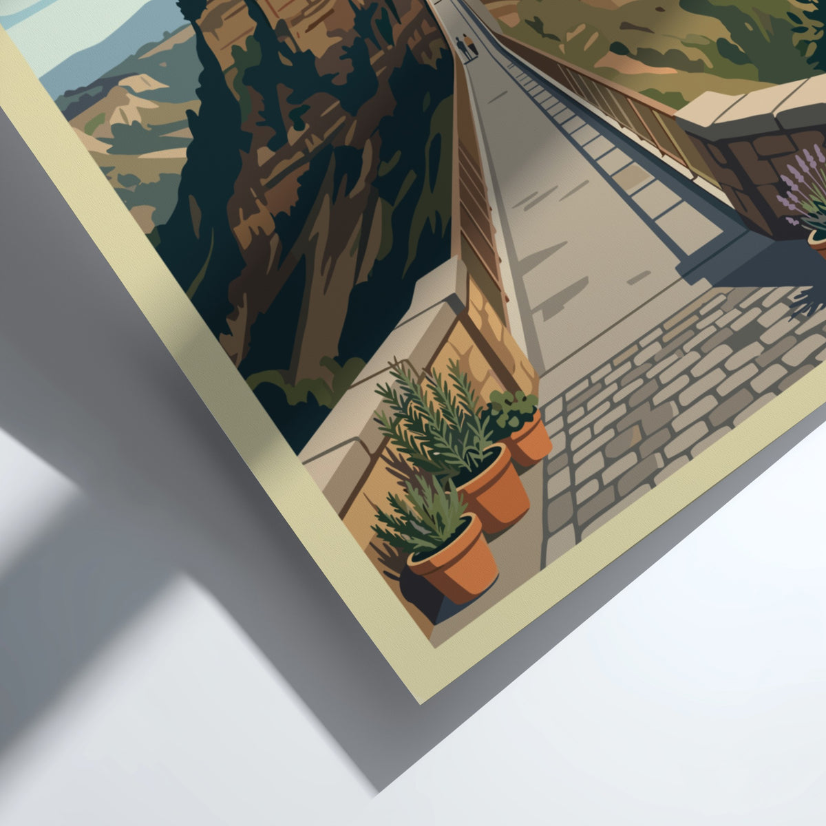 Poster of Civita di Bagnoregio showing a hilltop town and bridge in Italy.