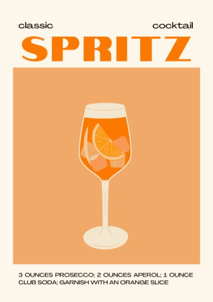 Classic Spritz Cocktail Poster - Aperol Spritz Wall Art Print