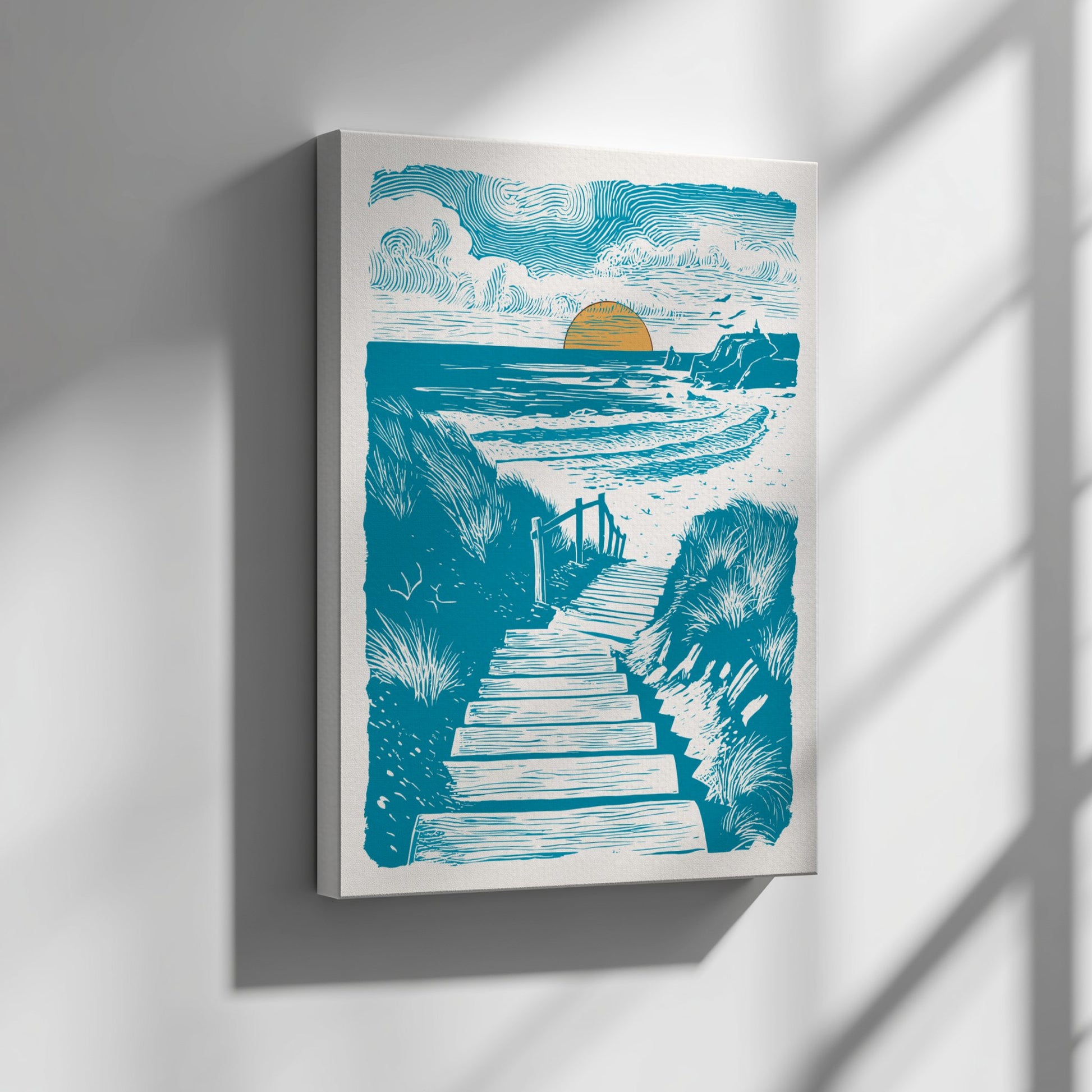 Poster of a coastal artwork on a canvas. 