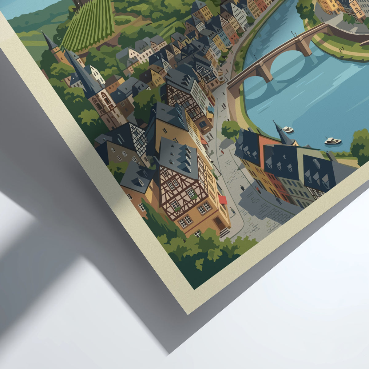 Poster of Cochem Germany featuring the hilltop castle overlooking a river and vineyards.