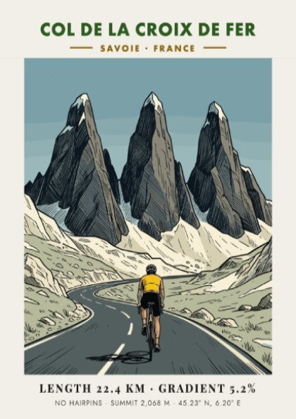 Cycling poster showing a rider on a mountain road at Col De La Croix