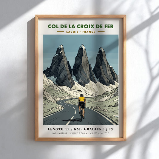 Cycling poster showing a rider on a mountain road at Col De La Croix