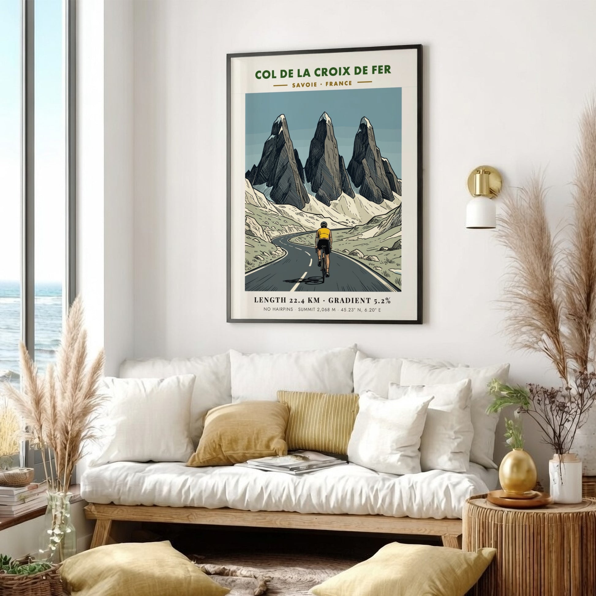 Cycling poster showing a rider on a mountain road at Col De La Croix