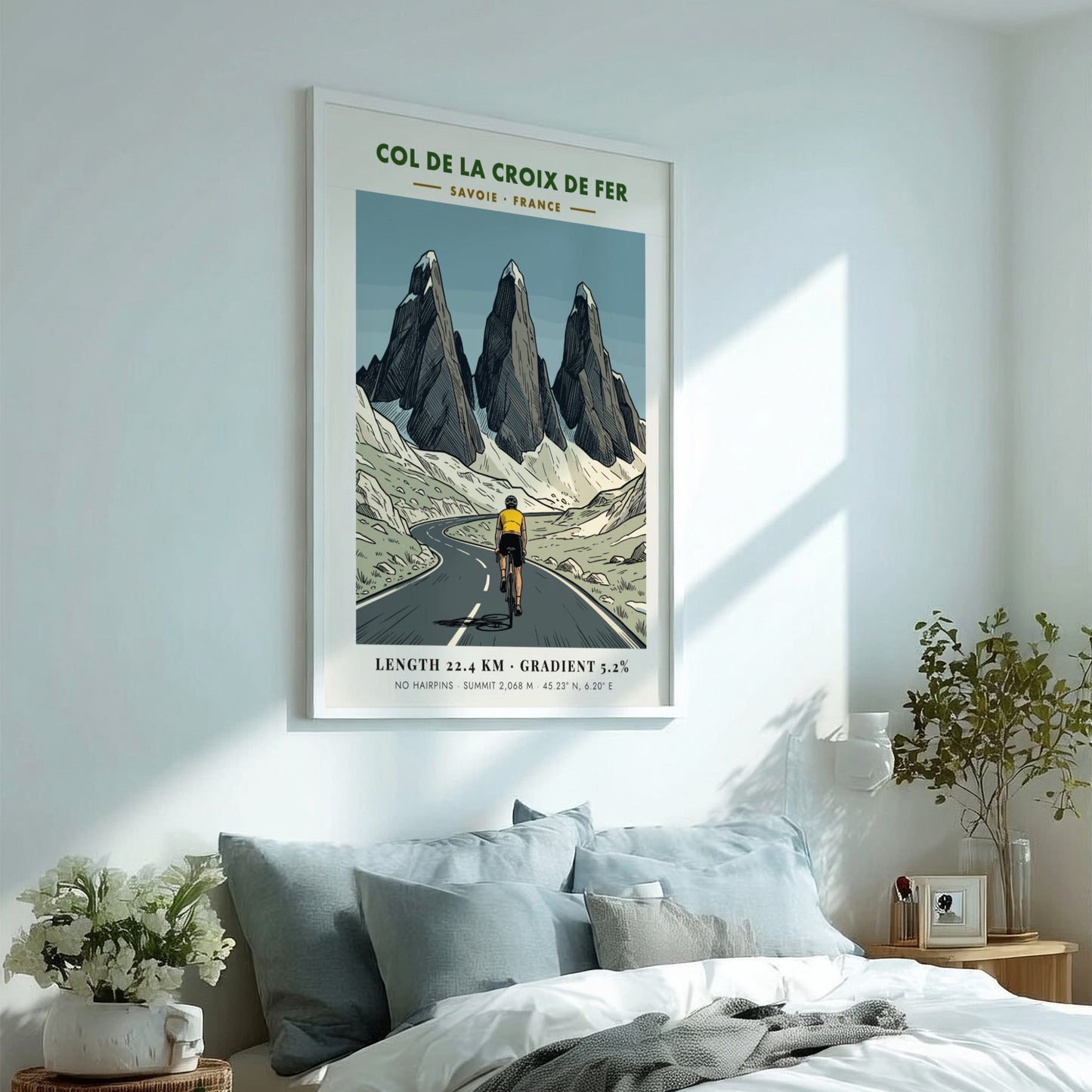 Cycling poster showing a rider on a mountain road at Col De La Croix
