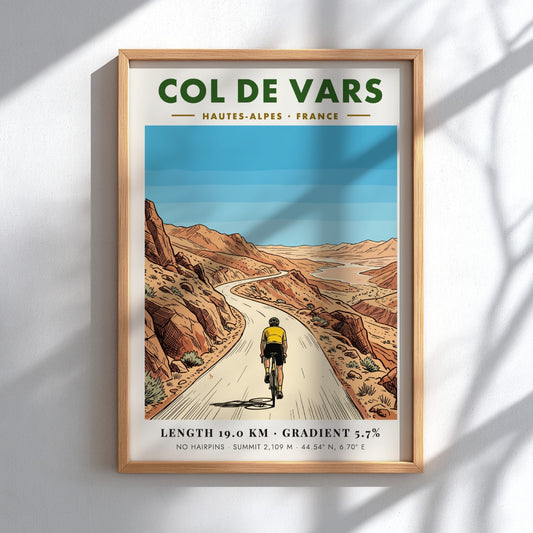 Poster of a cyclist climbing the Col De Vars road in the French Alps