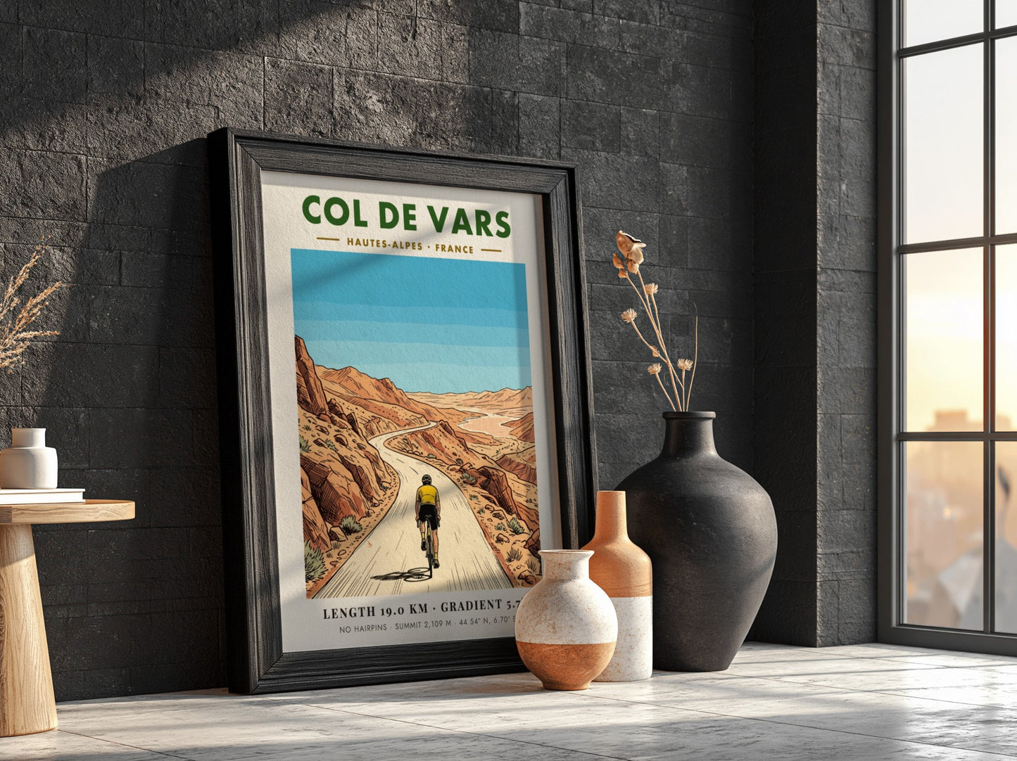 Poster of a cyclist climbing the Col De Vars road in the French Alps