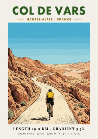 Poster of a cyclist climbing the Col De Vars road in the French Alps
