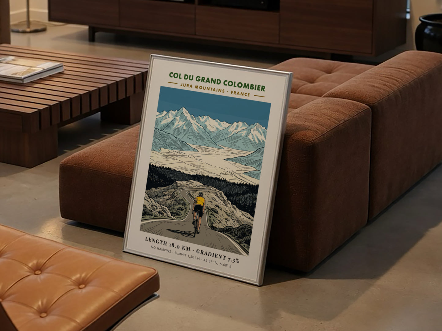 Poster of a cyclist climbing the Col Du Grand Colombier in the French mountains