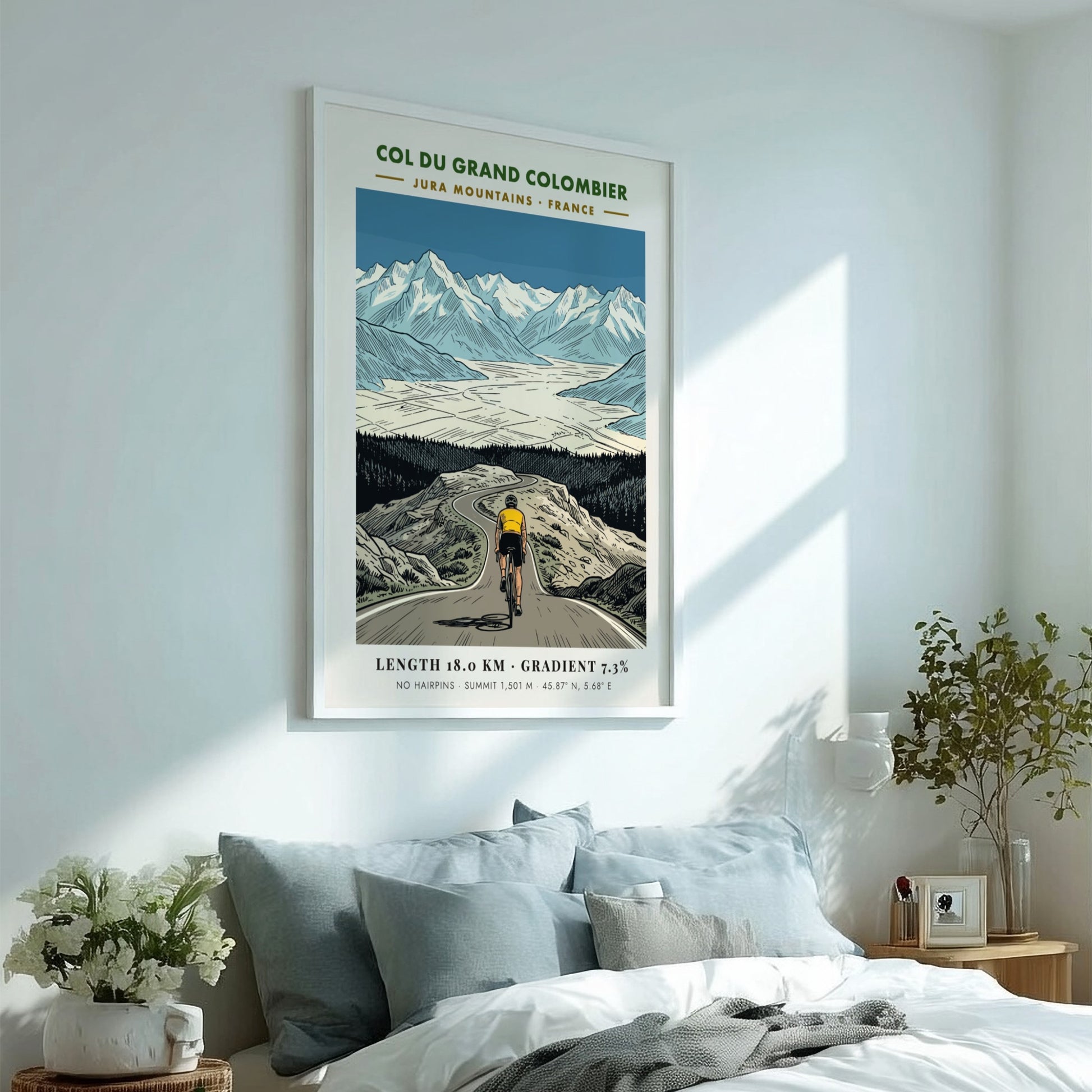 Poster of a cyclist climbing the Col Du Grand Colombier in the French mountains