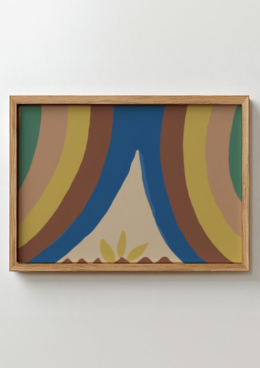 Abstract gouache and graphite painting titled "Colcha" by Majel G. Claflin, featuring curved lines in brown,