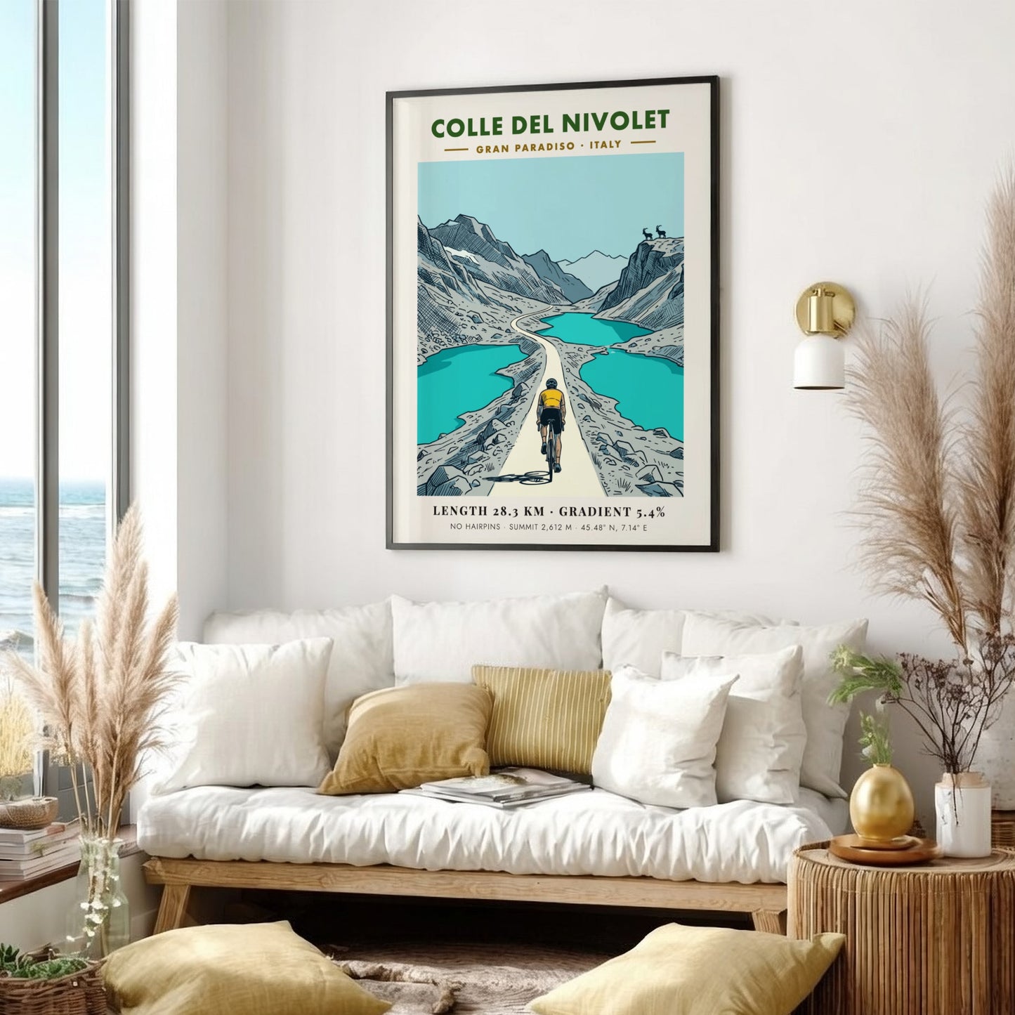 Poster of a cyclist climbing the Colle Del Nivolet in the Italian Gran Paradiso.